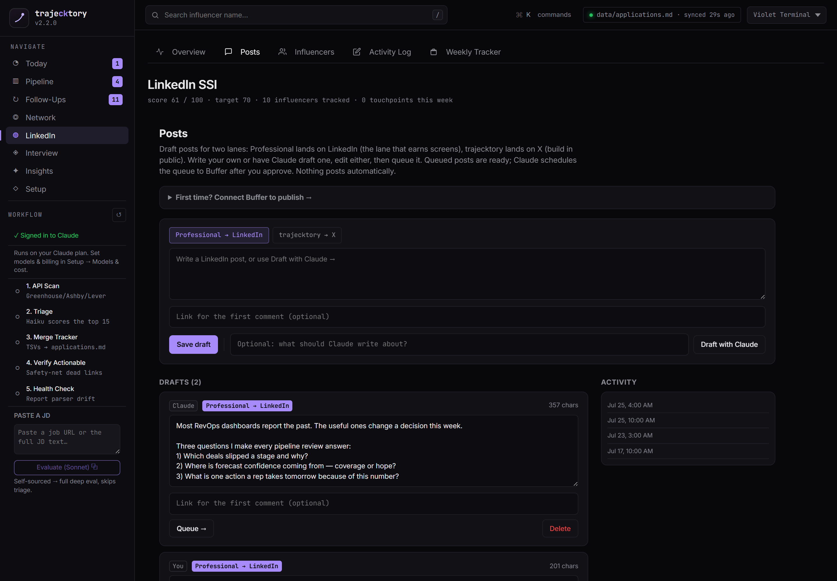 Social post composer with lane selector