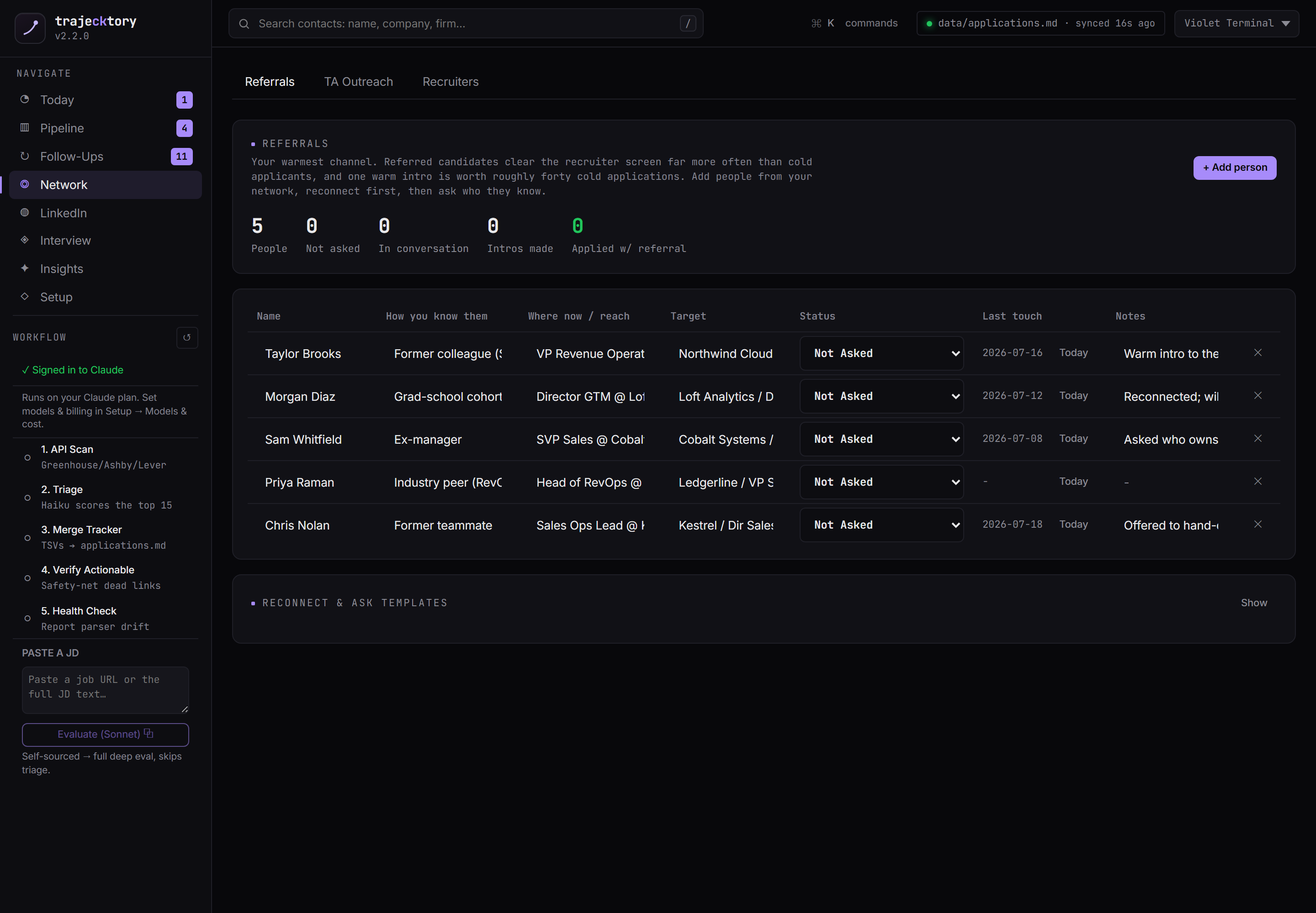 Network hub — referrals, TA, recruiters