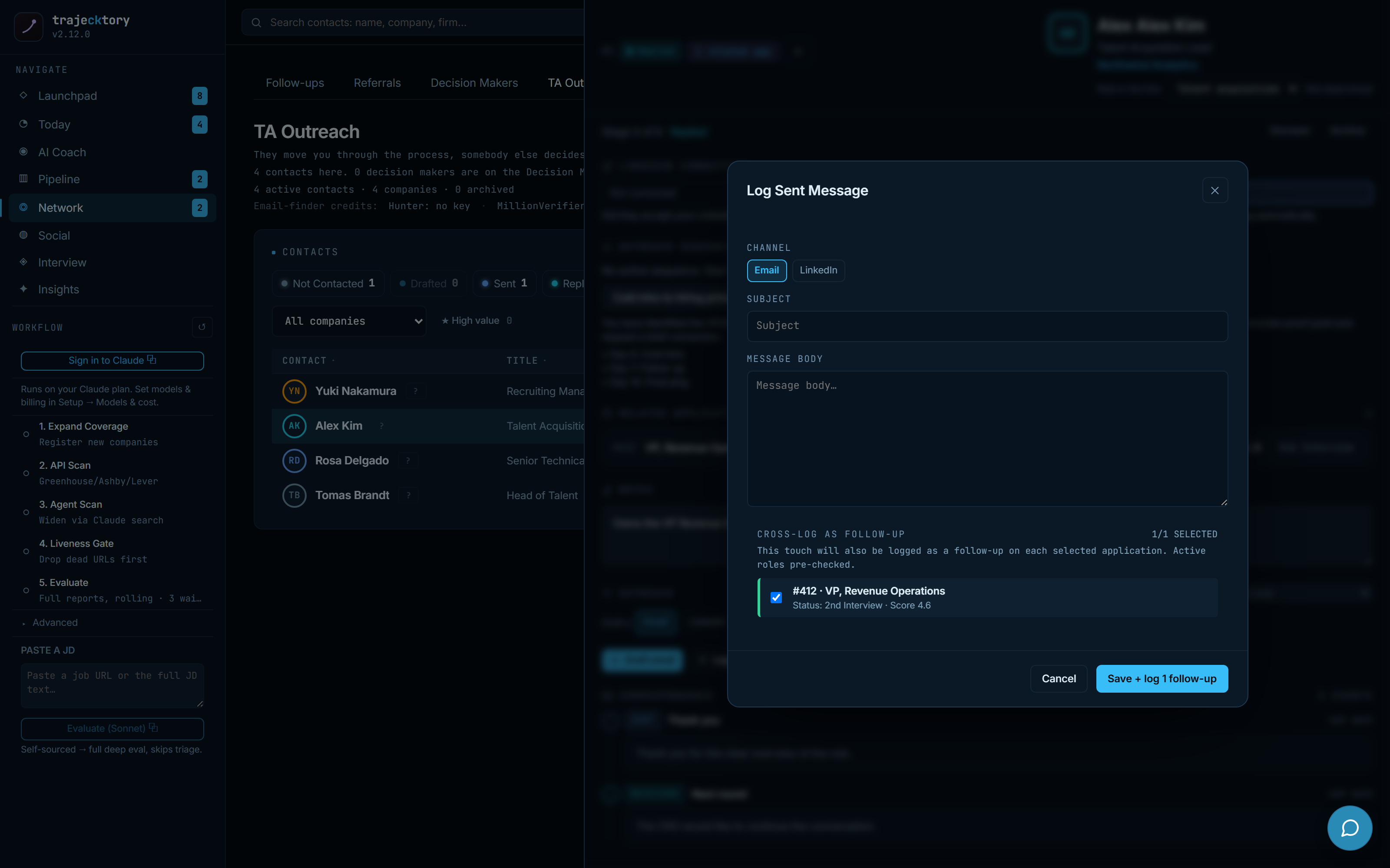 Log message modal with direction
